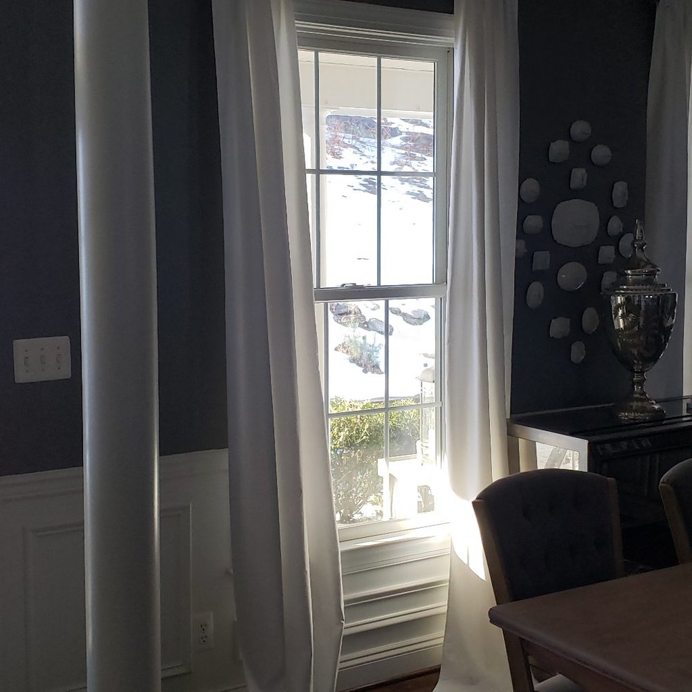 White drapes; black out style